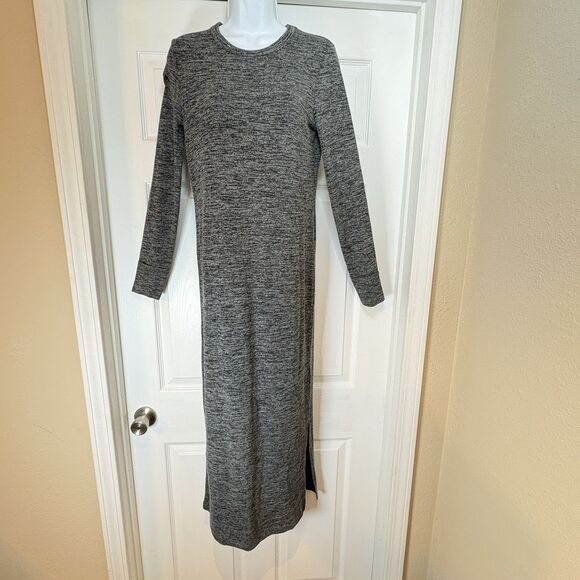 French Connection Grey/Black Marled Crewneck Long Sleeve Maxi Dress Size XL - Picture 1 of 11